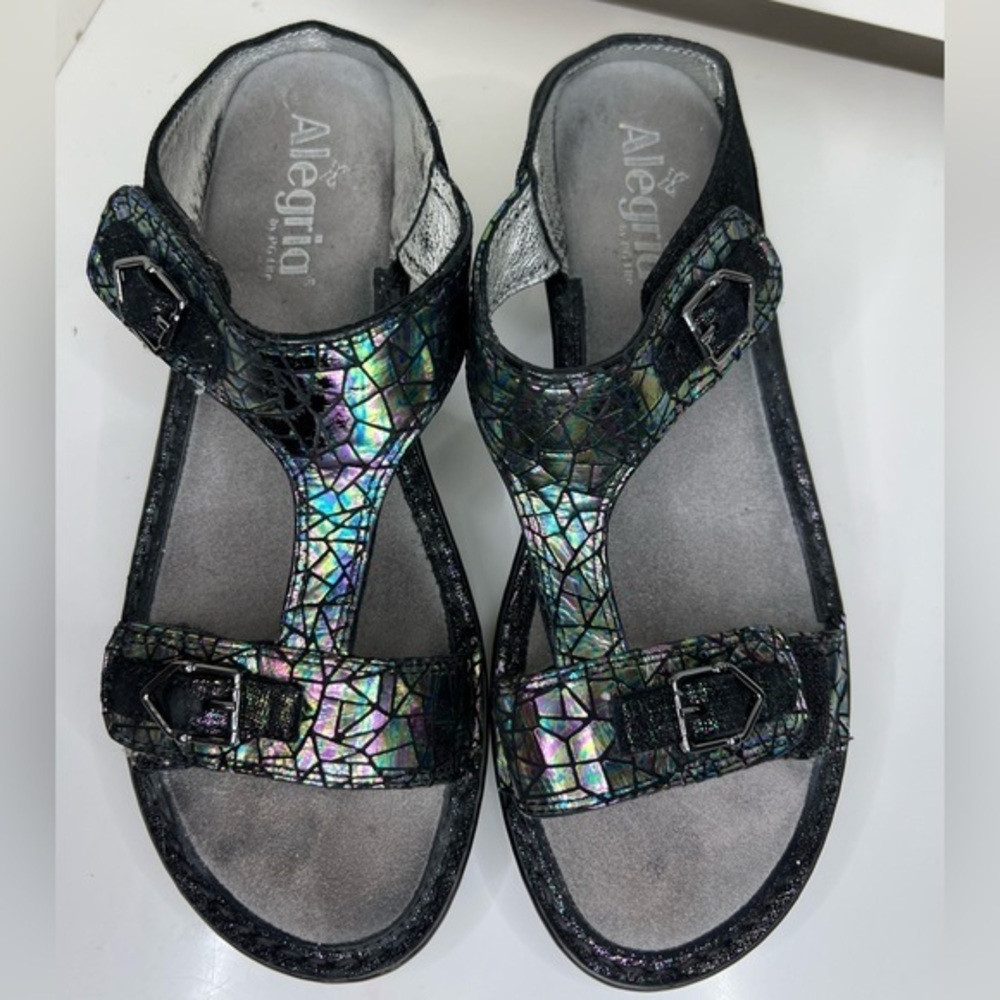 Alegría Sanita Adjustable Buckle Leather Irridescent sandals size 39